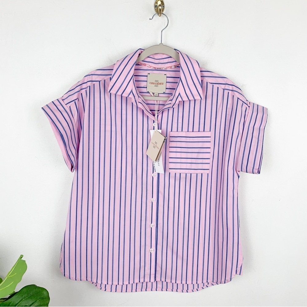 NWT Casa Cabana Darcy Pink Stripe Button Down Shirt Sz S